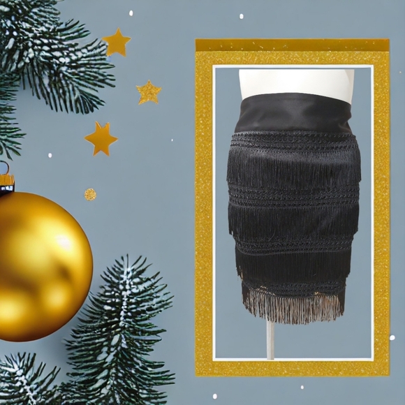 Express Black Event Fringe Skirt Sz 10 - Picture 6 of 9